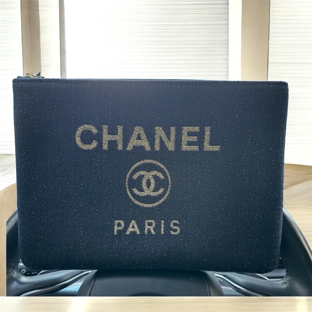 Chanel Navy Blue and Gold Pouch MM